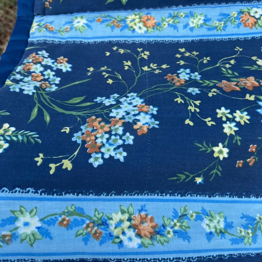 Vtg Handmade Quilt 78x82 Blue Floral Cottagecore Hand Stitched Cotton Full Queen